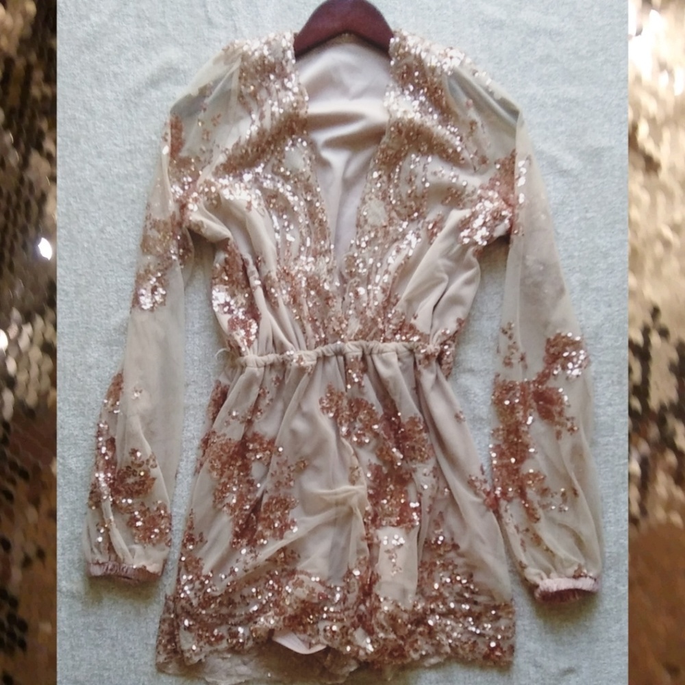 Rose-Gold, Sequin-Detailed Play-Suit/Romper